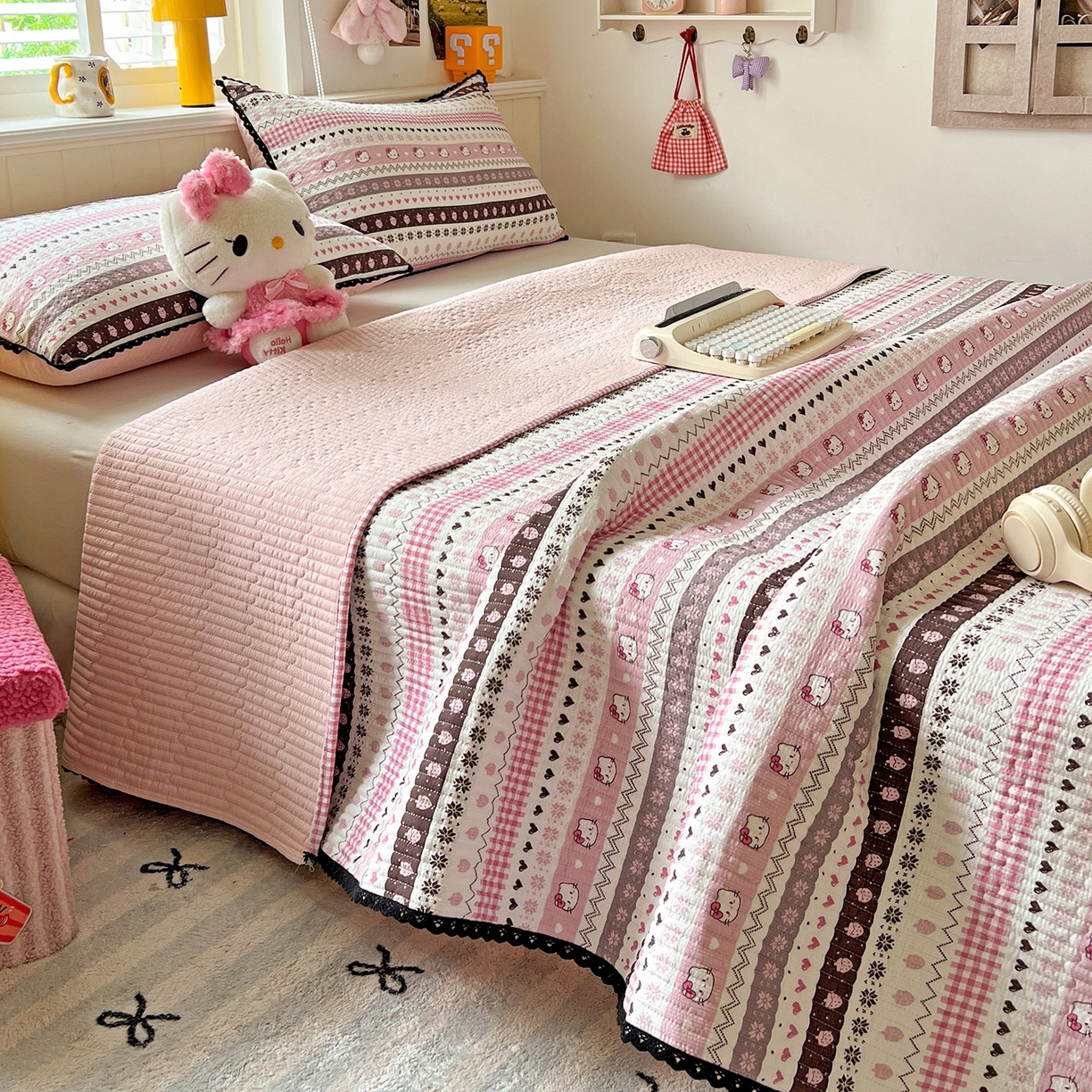 91家纺网 家纺一手货源 找家纺 （总）恒尚居 2026新款A类泡芙纱床盖四套件泡芙棉双层纱小花边床垫床褥