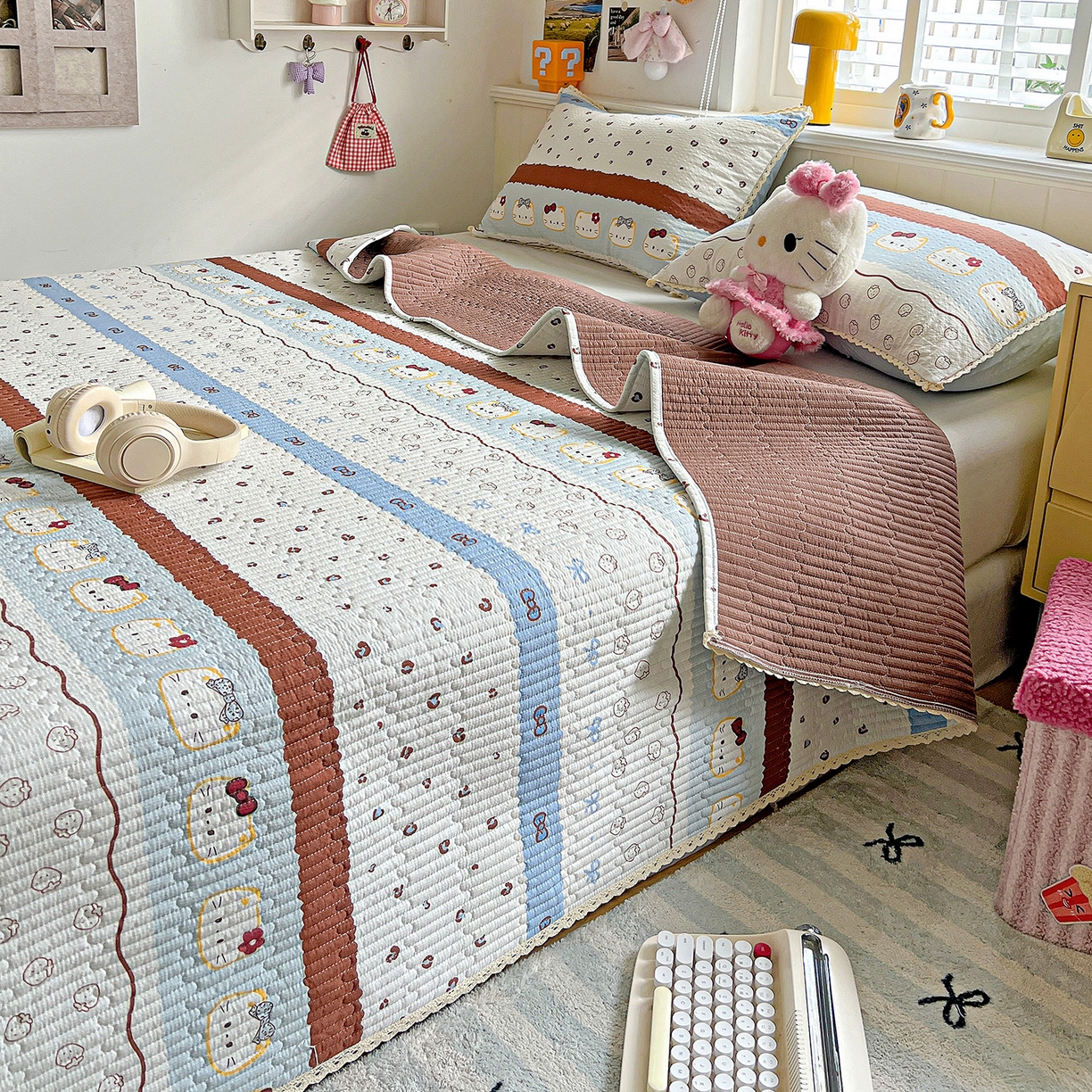 91家纺网 家纺一手货源 找家纺 （总）恒尚居 2026新款A类泡芙纱床盖四套件泡芙棉双层纱小花边床垫床褥