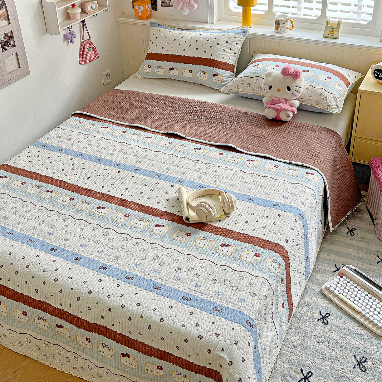 91家纺网 家纺一手货源 找家纺 恒尚居 2026新款A类泡芙纱床盖四套件泡芙棉双层纱小花边床垫床褥 波点奶芙小花边