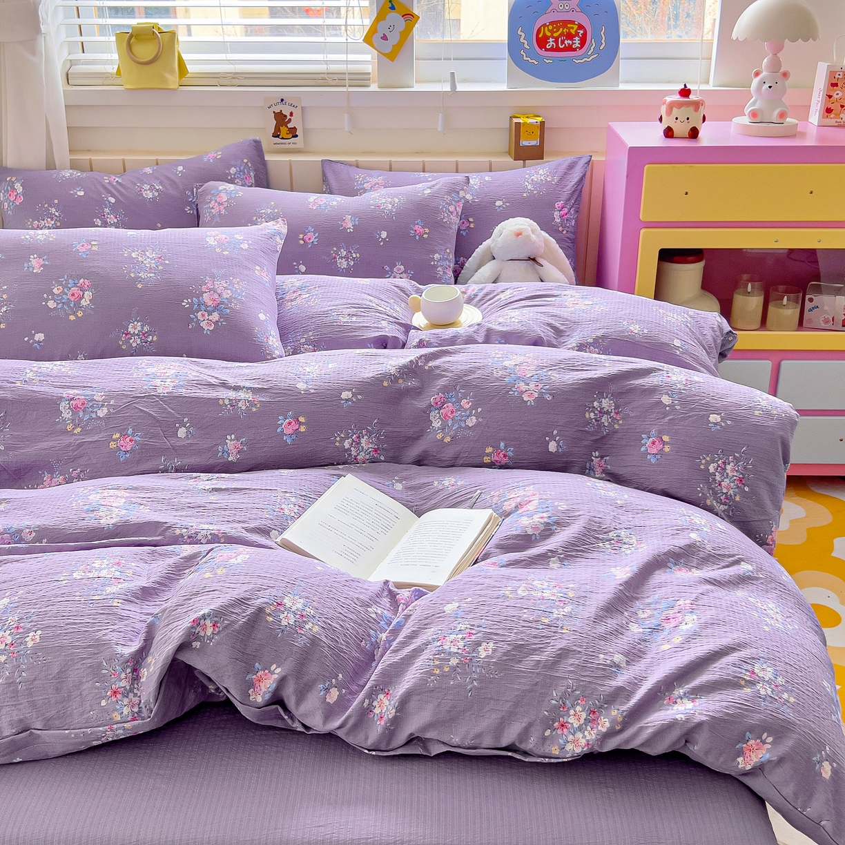 91家纺网 家纺一手货源 找家纺 （总）找底底家纺 2026新款泡泡棉小清新双层纱床裙款四件套