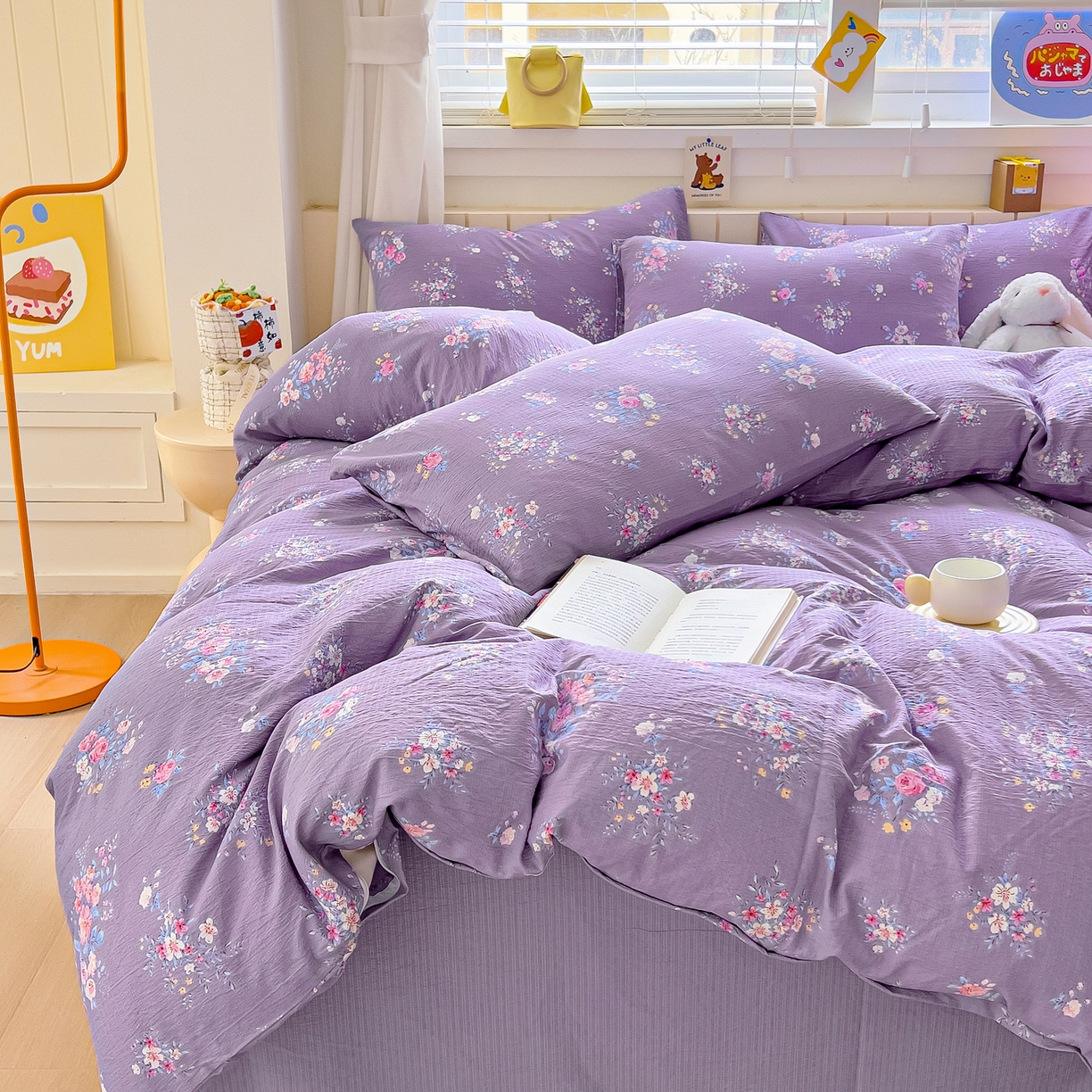 91家纺网 家纺一手货源 找家纺 （总）找底底家纺 2026新款泡泡棉小清新双层纱床裙款四件套