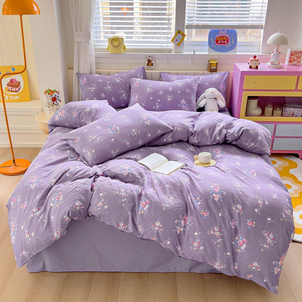 91家纺网 家纺一手货源 找家纺 （总）找底底家纺 2026新款泡泡棉小清新双层纱床裙款四件套