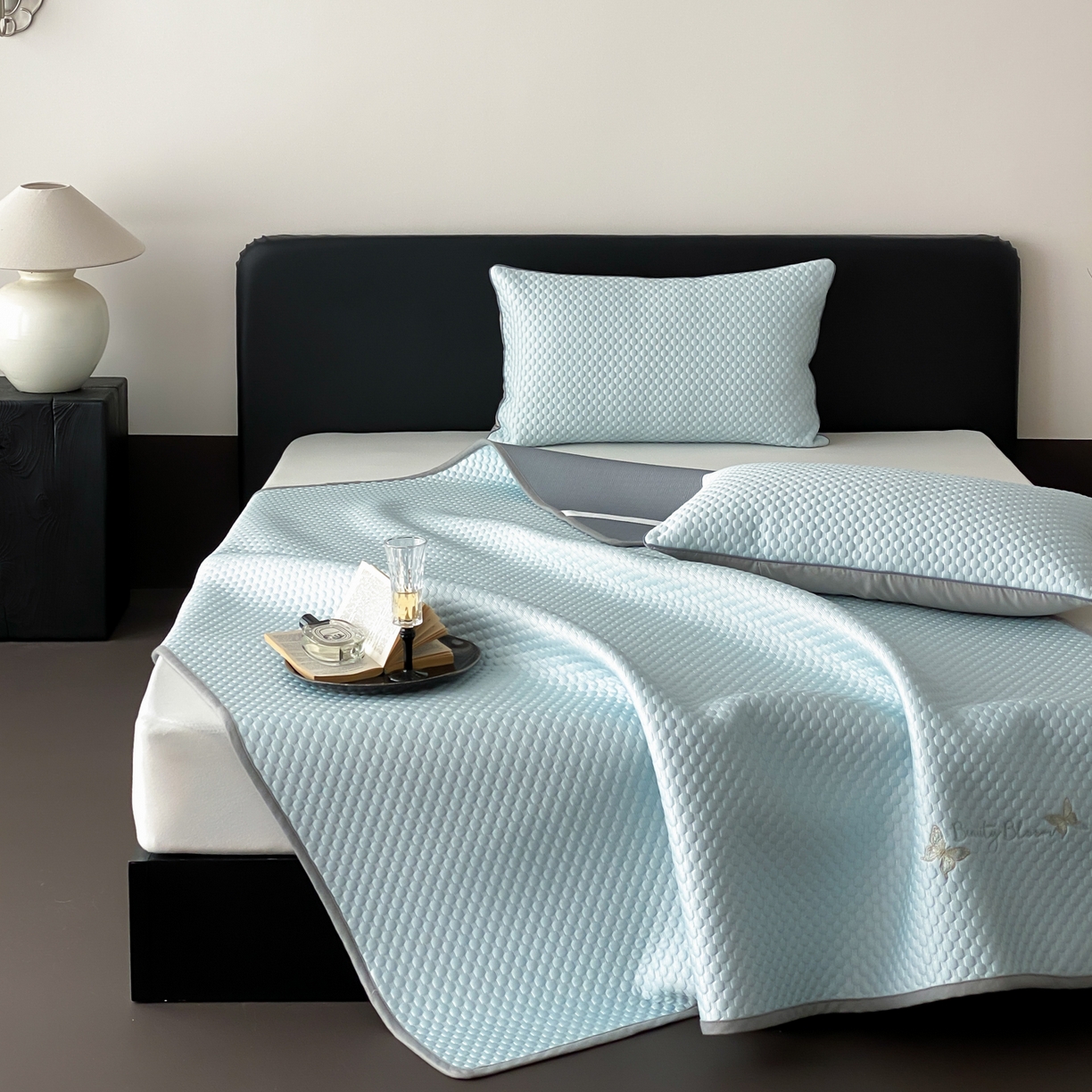 云栖家居 2026新款春夏凉豆豆PE冰感凉席席子三件套软平席-小蝴蝶 浅蓝