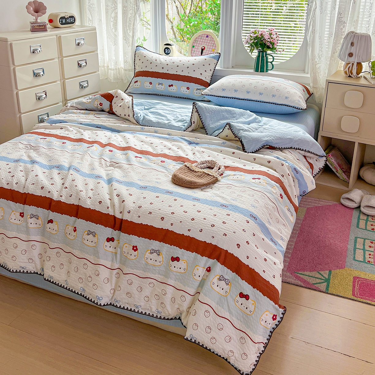 91家纺网 家纺一手货源 找家纺 （总）恒尚居 2026新款A类泡芙纱贝壳边夏被夏凉被四件套空调被三角针绣边