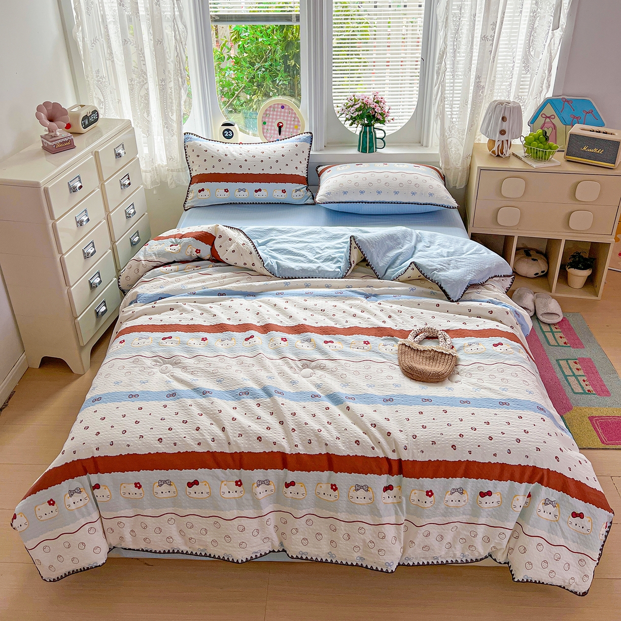 91家纺网 家纺一手货源 找家纺 （总）恒尚居 2026新款A类泡芙纱贝壳边夏被夏凉被四件套空调被三角针绣边