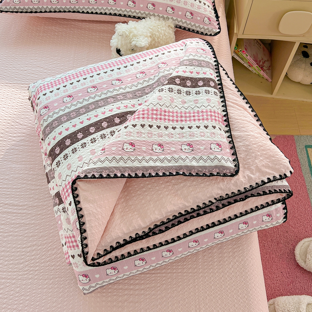 91家纺网 家纺一手货源 找家纺 （总）恒尚居 2026新款A类泡芙纱贝壳边夏被夏凉被四件套空调被三角针绣边