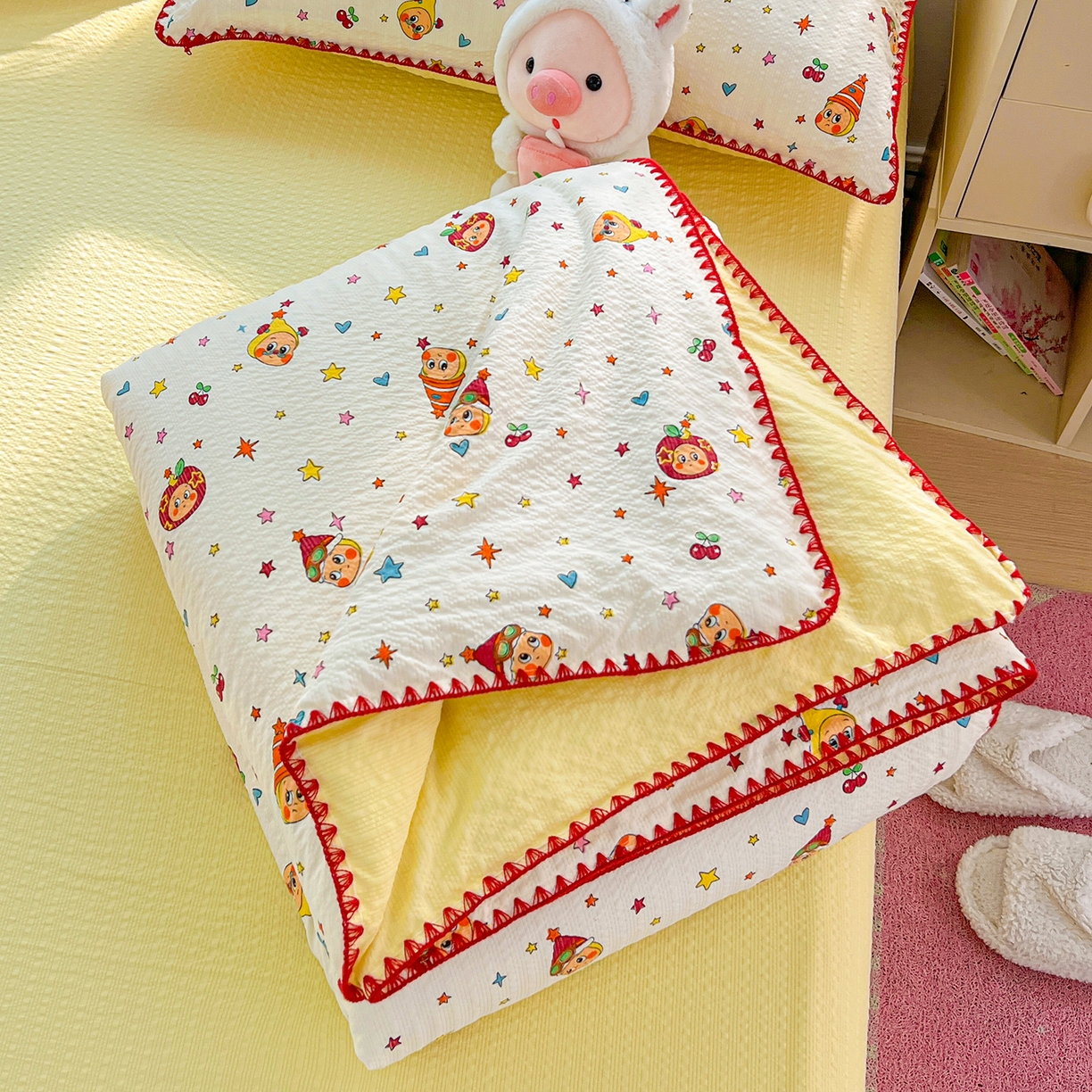 91家纺网 家纺一手货源 找家纺 （总）恒尚居 2026新款A类泡芙纱贝壳边夏被夏凉被四件套空调被三角针绣边