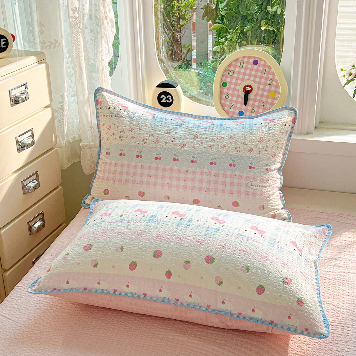 91家纺网 家纺一手货源 找家纺 恒尚居 2026新款A类泡芙纱贝壳边夏被夏凉被四件套空调被三角针绣边 【草莓KT】贝壳边