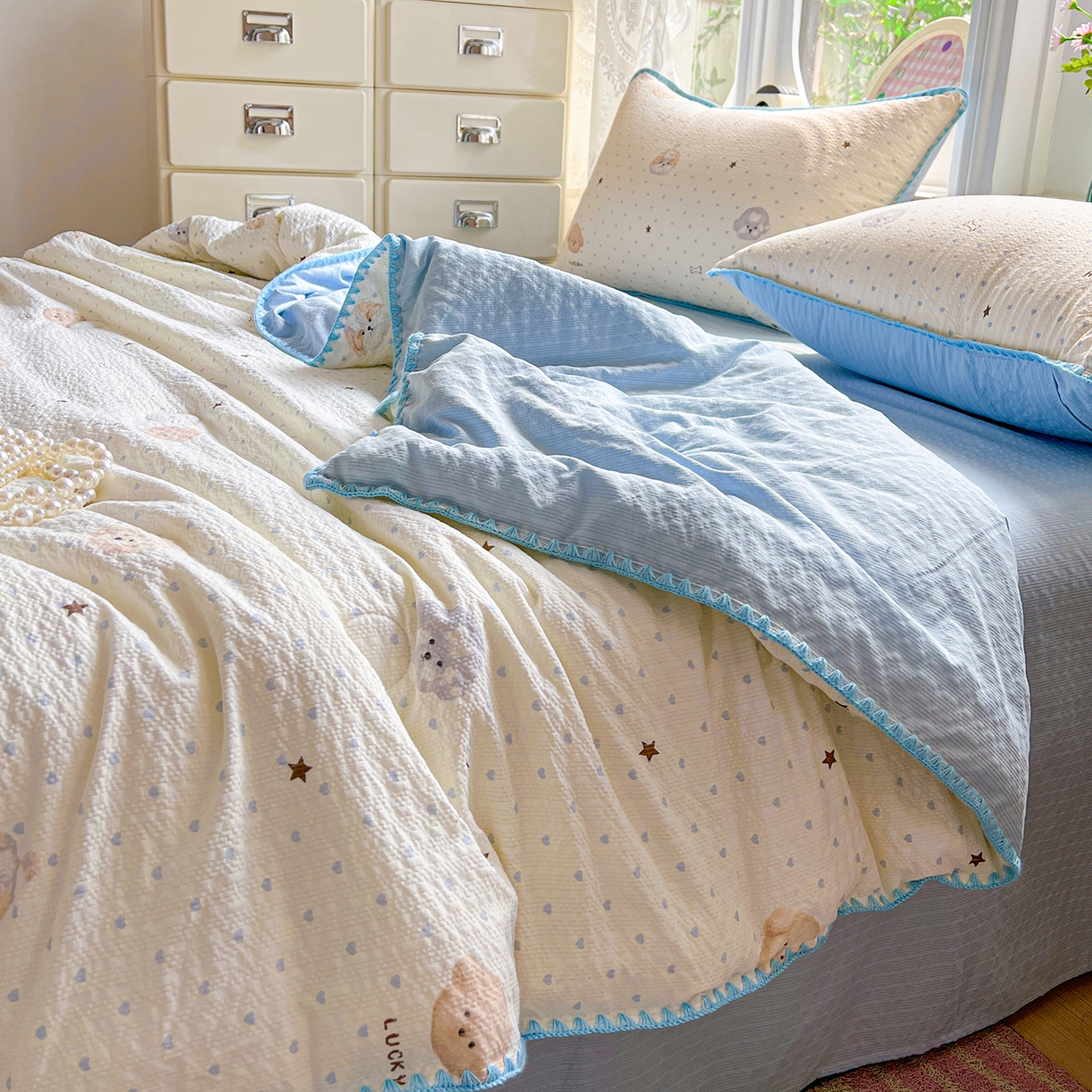 91家纺网 家纺一手货源 找家纺 恒尚居 2026新款A类泡芙纱贝壳边夏被夏凉被四件套空调被三角针绣边 【宠物天地】贝壳边