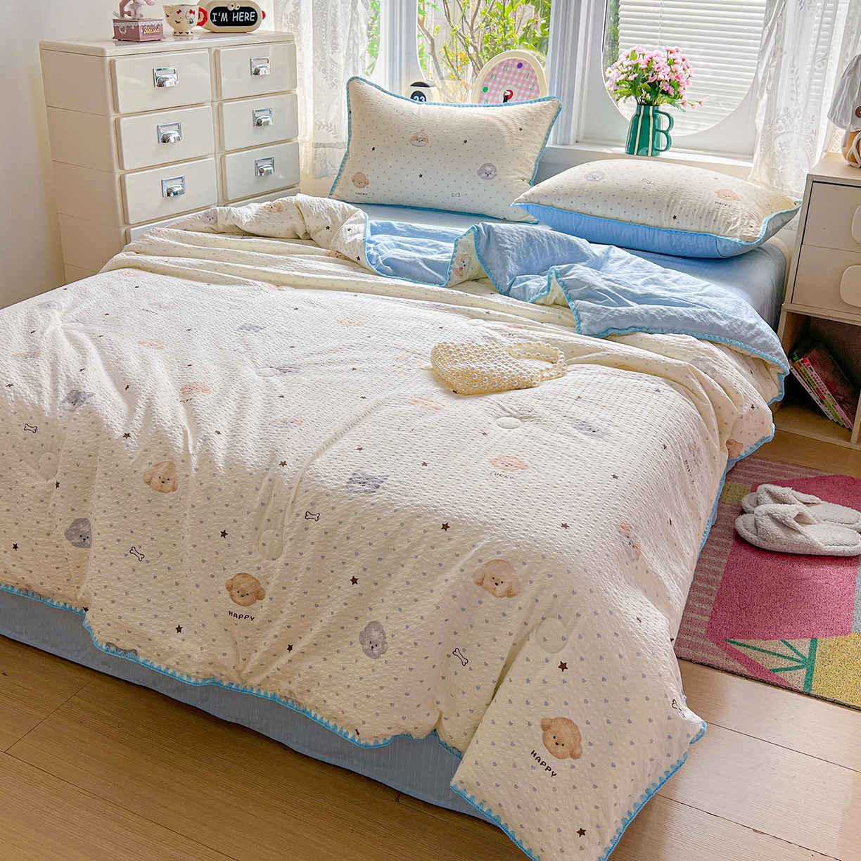 91家纺网 家纺一手货源 找家纺 恒尚居 2026新款A类泡芙纱贝壳边夏被夏凉被四件套空调被三角针绣边 【宠物天地】贝壳边