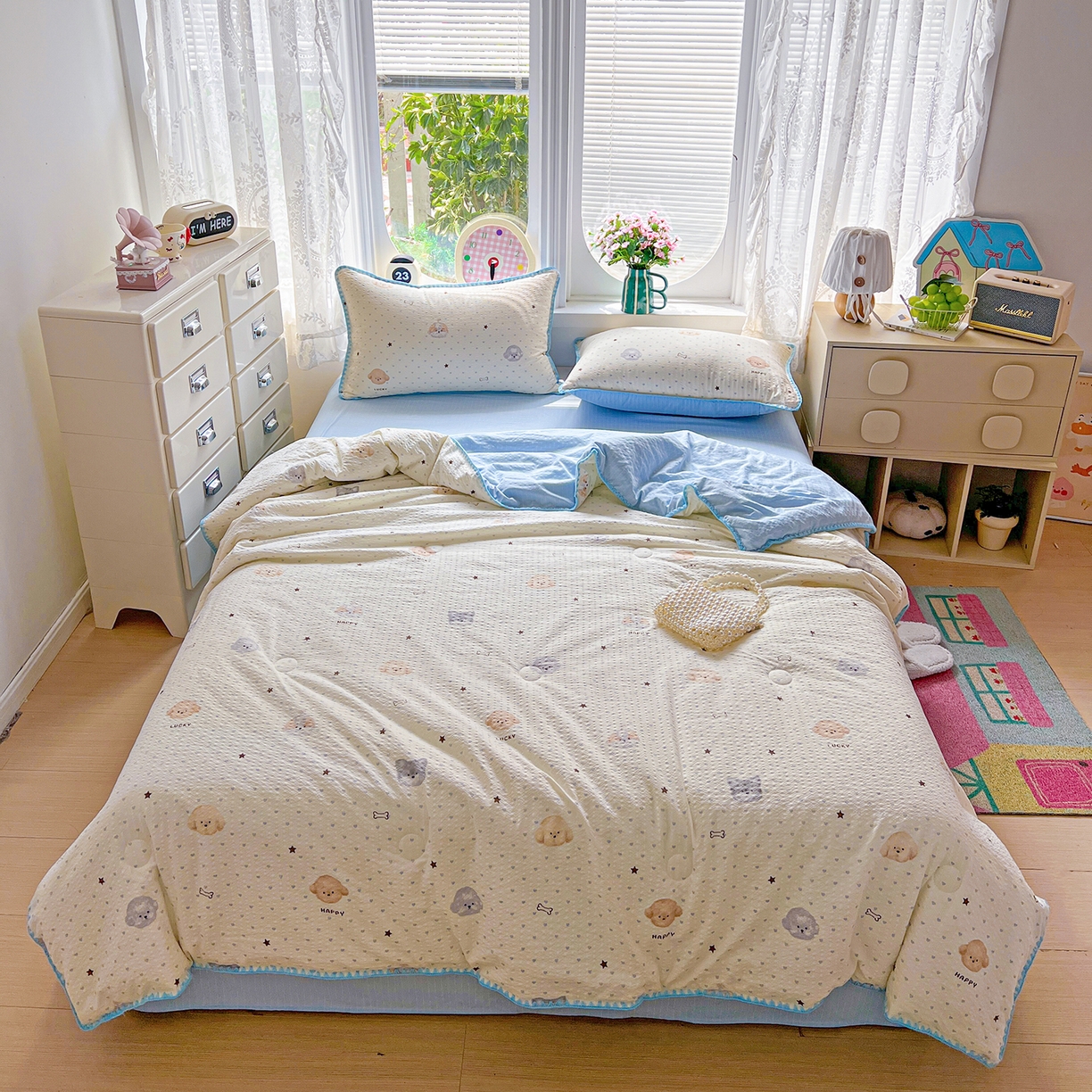 91家纺网 家纺一手货源 找家纺 恒尚居 2026新款A类泡芙纱贝壳边夏被夏凉被四件套空调被三角针绣边 【宠物天地】贝壳边