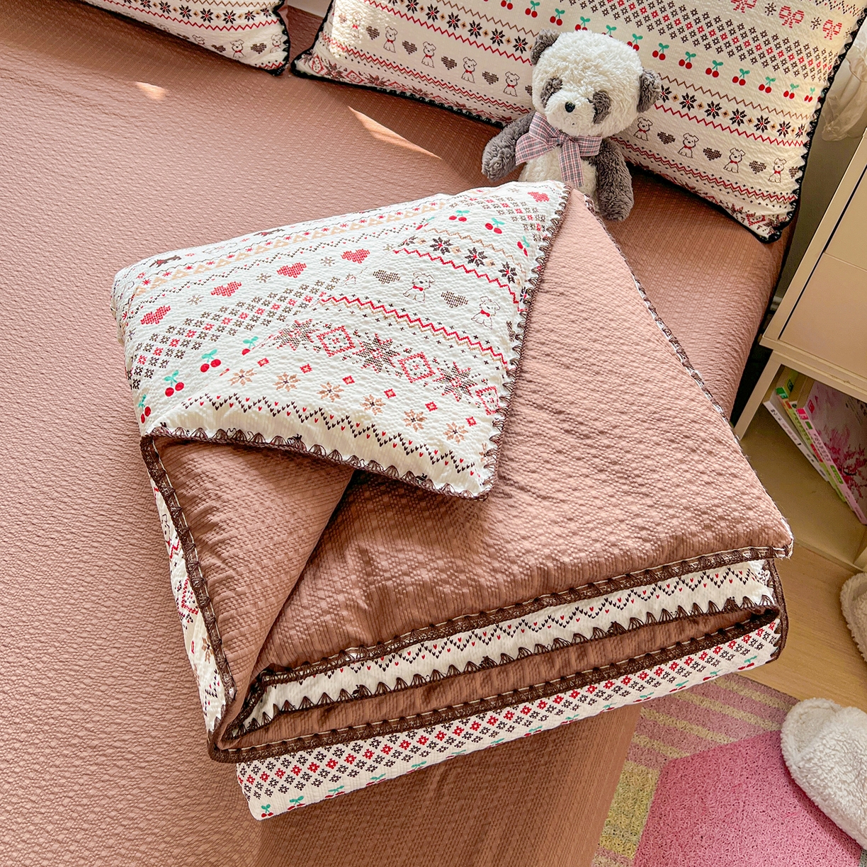 恒尚居 2026新款A类泡芙纱贝壳边夏被夏凉被四件套空调被三角针绣边 【费尔岛小狗】贝壳边