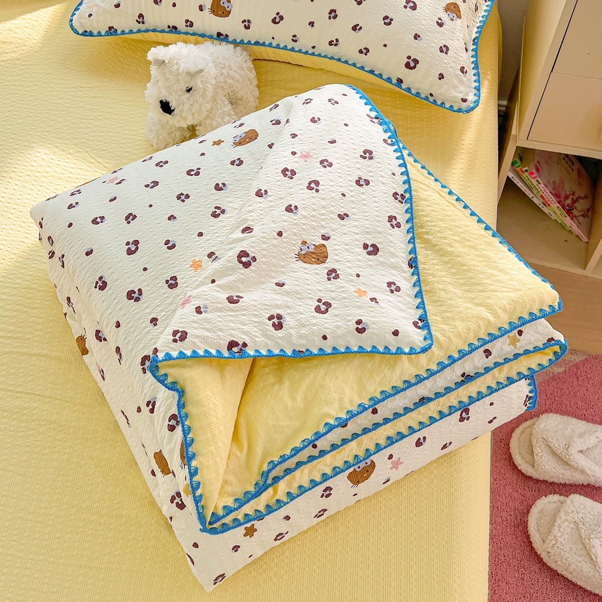 恒尚居 2026新款A类泡芙纱贝壳边夏被夏凉被四件套空调被三角针绣边 【奶呼小猫】贝壳边