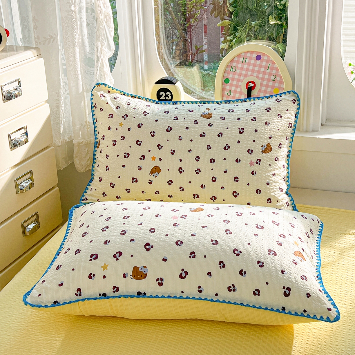 91家纺网 家纺一手货源 找家纺 恒尚居 2026新款A类泡芙纱贝壳边夏被夏凉被四件套空调被三角针绣边 【奶呼小猫】贝壳边