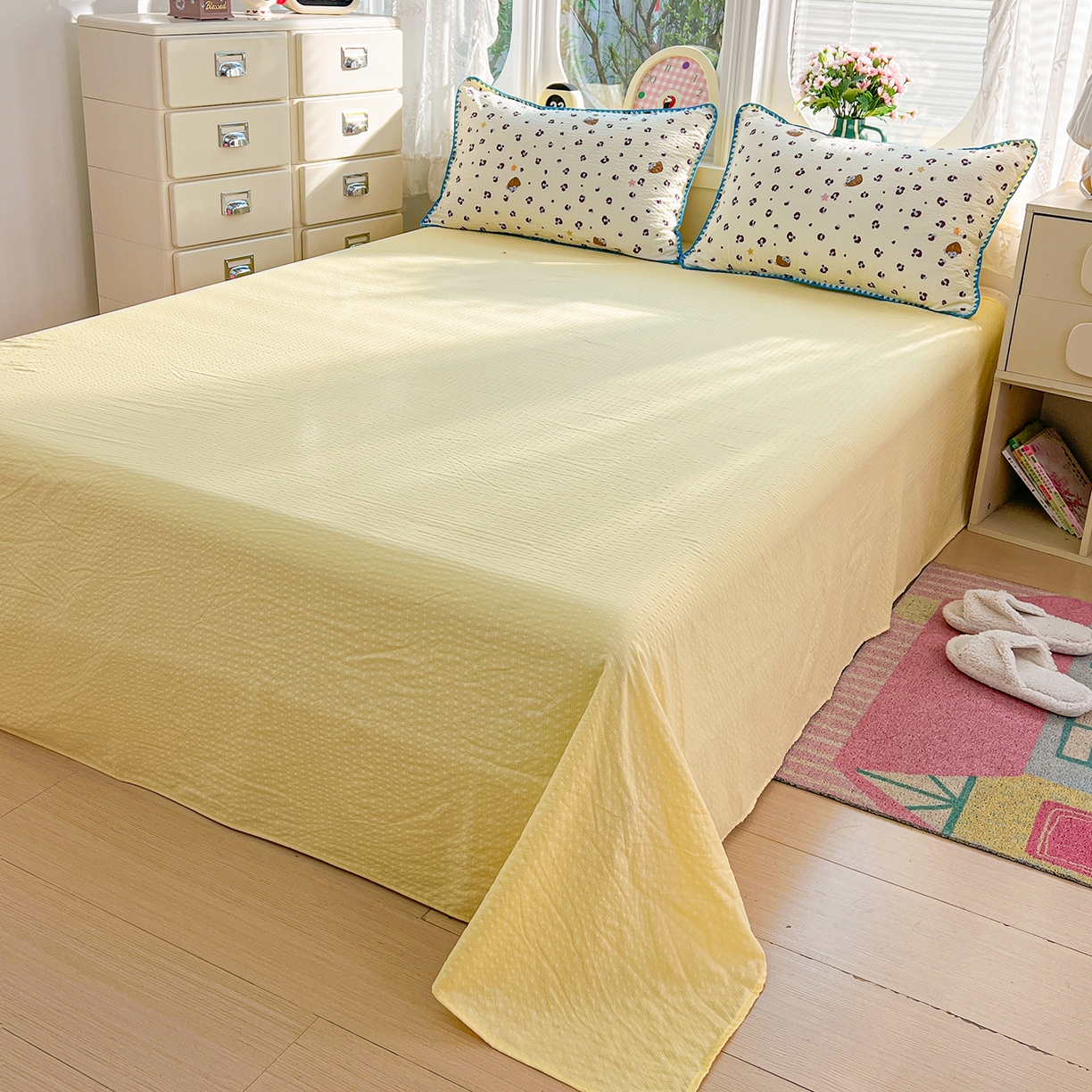 91家纺网 家纺一手货源 找家纺 恒尚居 2026新款A类泡芙纱贝壳边夏被夏凉被四件套空调被三角针绣边 【奶呼小猫】贝壳边