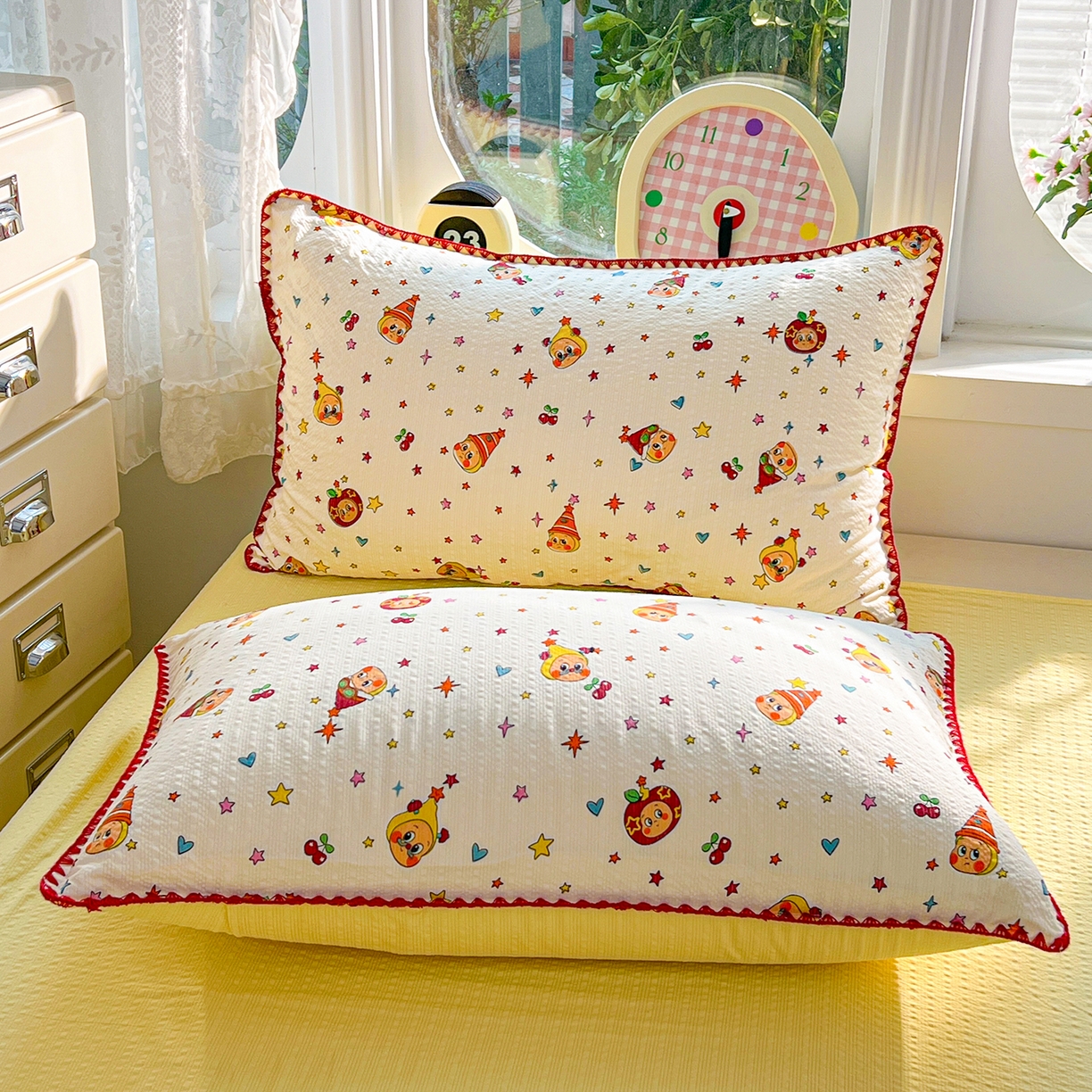 91家纺网 家纺一手货源 找家纺 恒尚居 2026新款A类泡芙纱贝壳边夏被夏凉被四件套空调被三角针绣边 【奶黄星星人】贝壳边