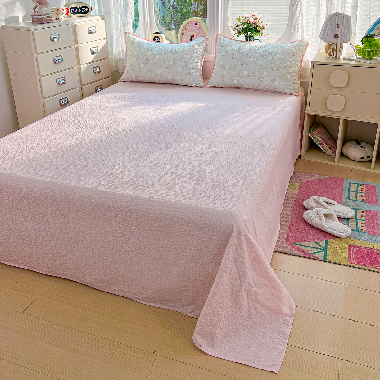 91家纺网 家纺一手货源 找家纺 恒尚居 2026新款A类泡芙纱贝壳边夏被夏凉被四件套空调被三角针绣边 【清新粉玫瑰】贝壳边