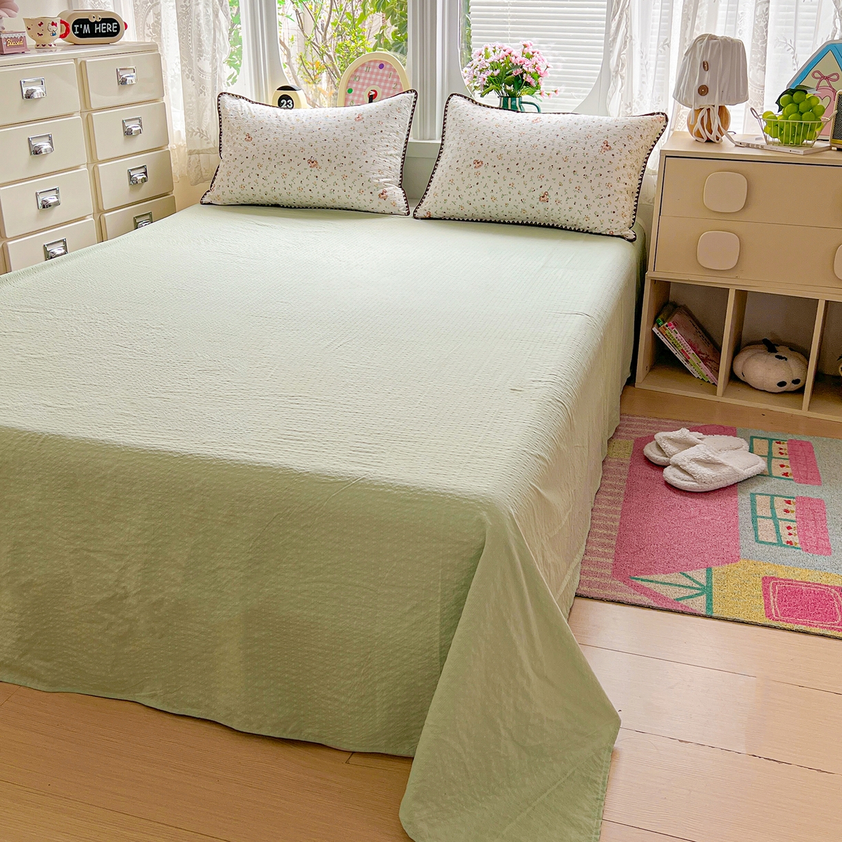 91家纺网 家纺一手货源 找家纺 恒尚居 2026新款A类泡芙纱贝壳边夏被夏凉被四件套空调被三角针绣边 【碎花摇摇马】贝壳边