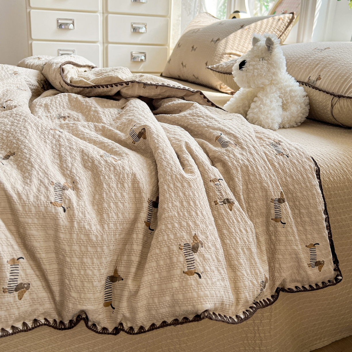 91家纺网 家纺一手货源 找家纺 恒尚居 2026新款A类泡芙纱贝壳边夏被夏凉被四件套空调被三角针绣边 【旺财】贝壳边