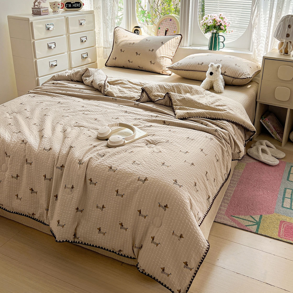 91家纺网 家纺一手货源 找家纺 恒尚居 2026新款A类泡芙纱贝壳边夏被夏凉被四件套空调被三角针绣边 【旺财】贝壳边