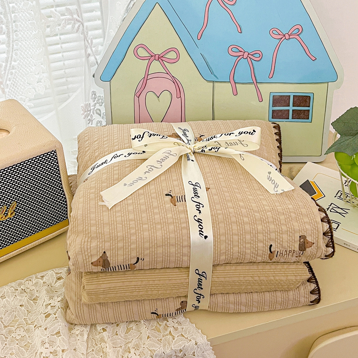 91家纺网 家纺一手货源 找家纺 恒尚居 2026新款A类泡芙纱贝壳边夏被夏凉被四件套空调被三角针绣边 【旺财】贝壳边