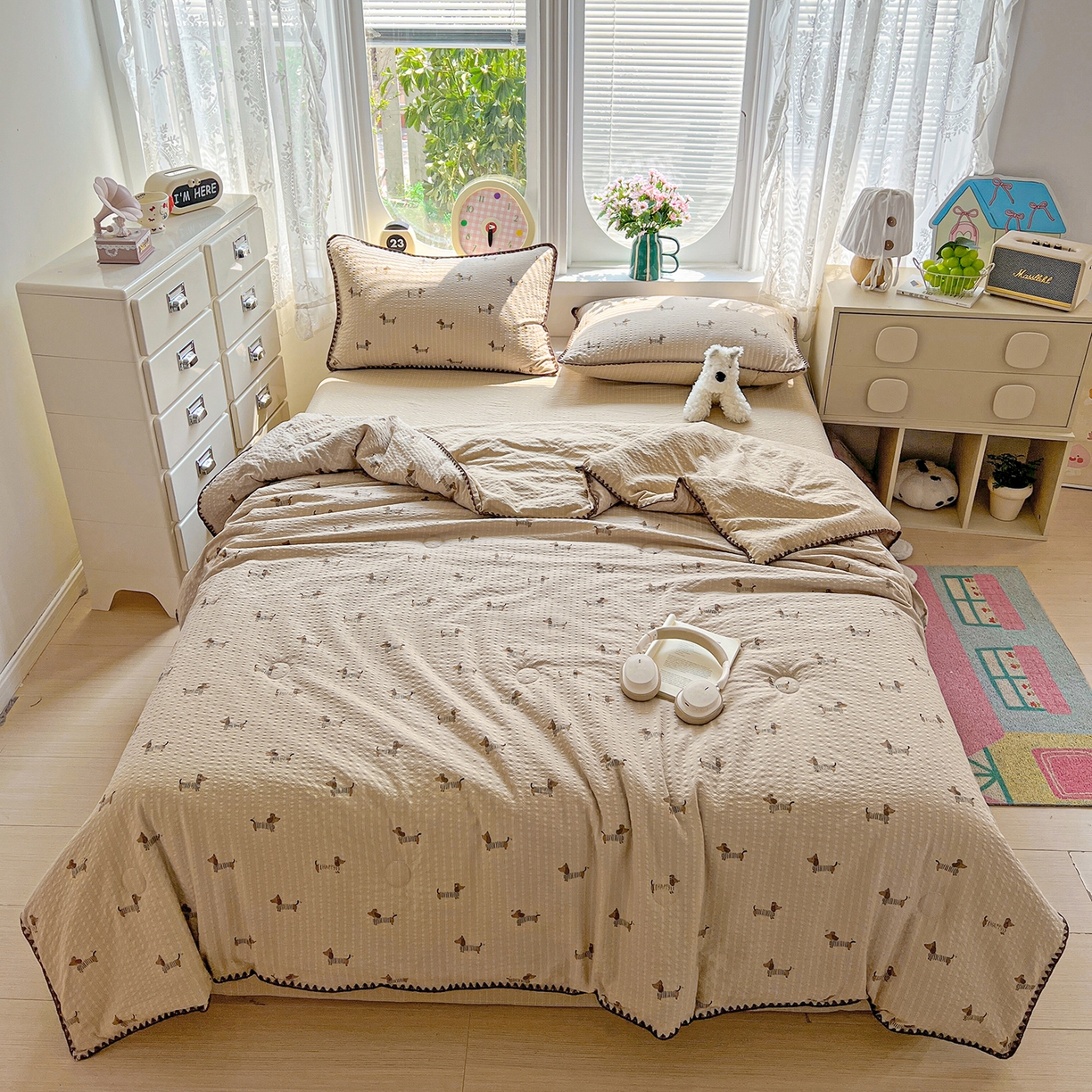 91家纺网 家纺一手货源 找家纺 恒尚居 2026新款A类泡芙纱贝壳边夏被夏凉被四件套空调被三角针绣边 【旺财】贝壳边