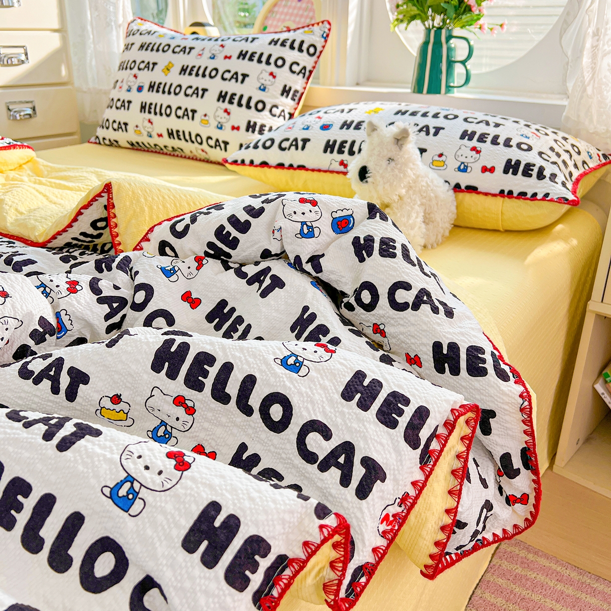 91家纺网 家纺一手货源 找家纺 恒尚居 2026新款A类泡芙纱贝壳边夏被夏凉被四件套空调被三角针绣边 【字母喵喵】贝壳边