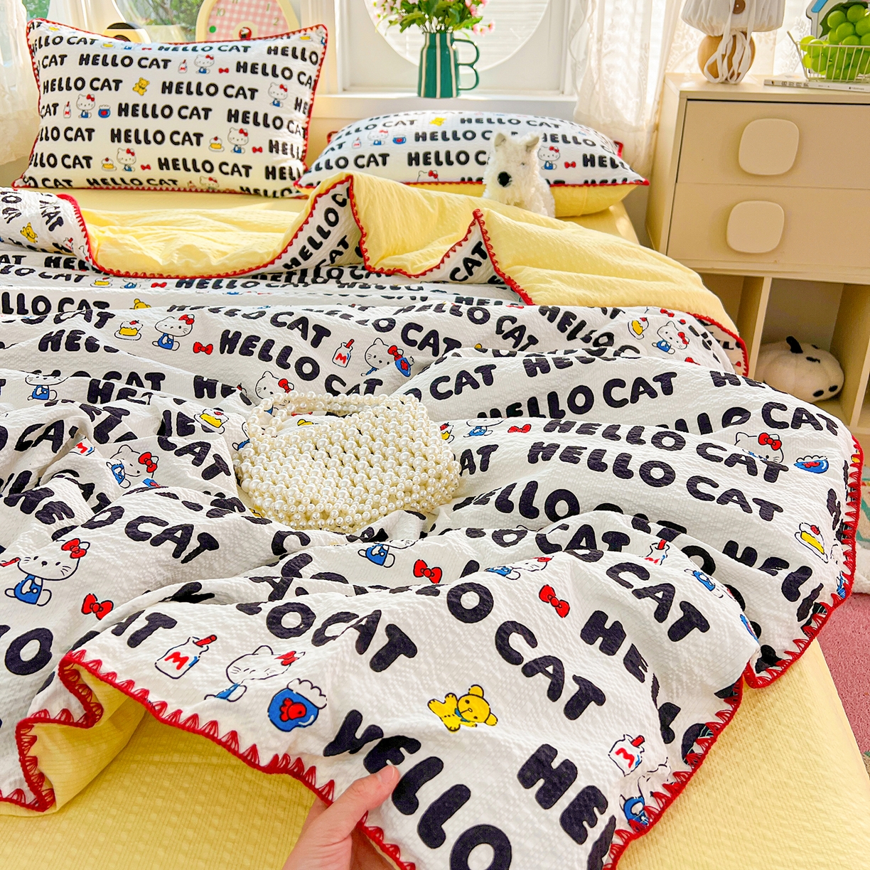 91家纺网 家纺一手货源 找家纺 恒尚居 2026新款A类泡芙纱贝壳边夏被夏凉被四件套空调被三角针绣边 【字母喵喵】贝壳边