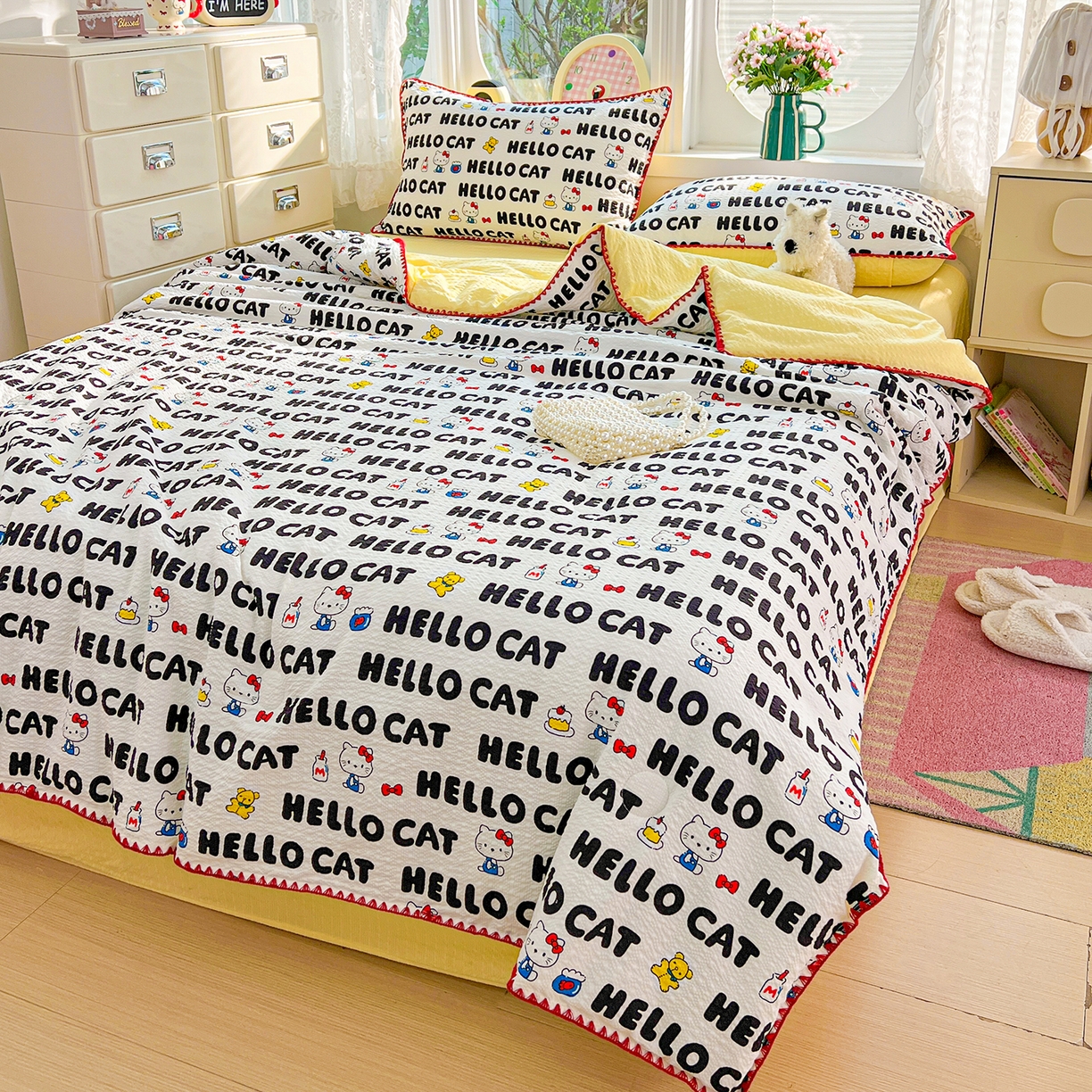 91家纺网 家纺一手货源 找家纺 恒尚居 2026新款A类泡芙纱贝壳边夏被夏凉被四件套空调被三角针绣边 【字母喵喵】贝壳边