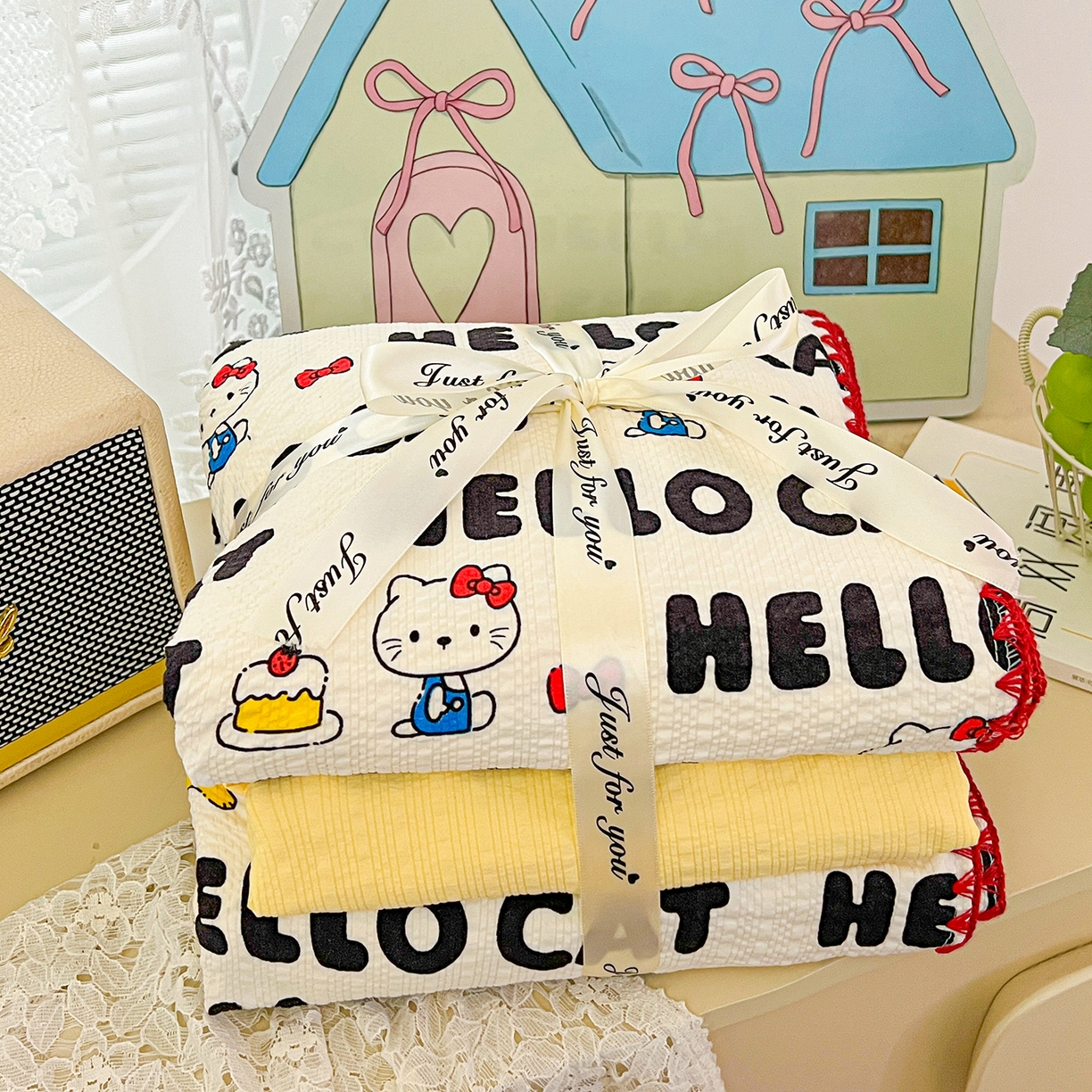 91家纺网 家纺一手货源 找家纺 恒尚居 2026新款A类泡芙纱贝壳边夏被夏凉被四件套空调被三角针绣边 【字母喵喵】贝壳边