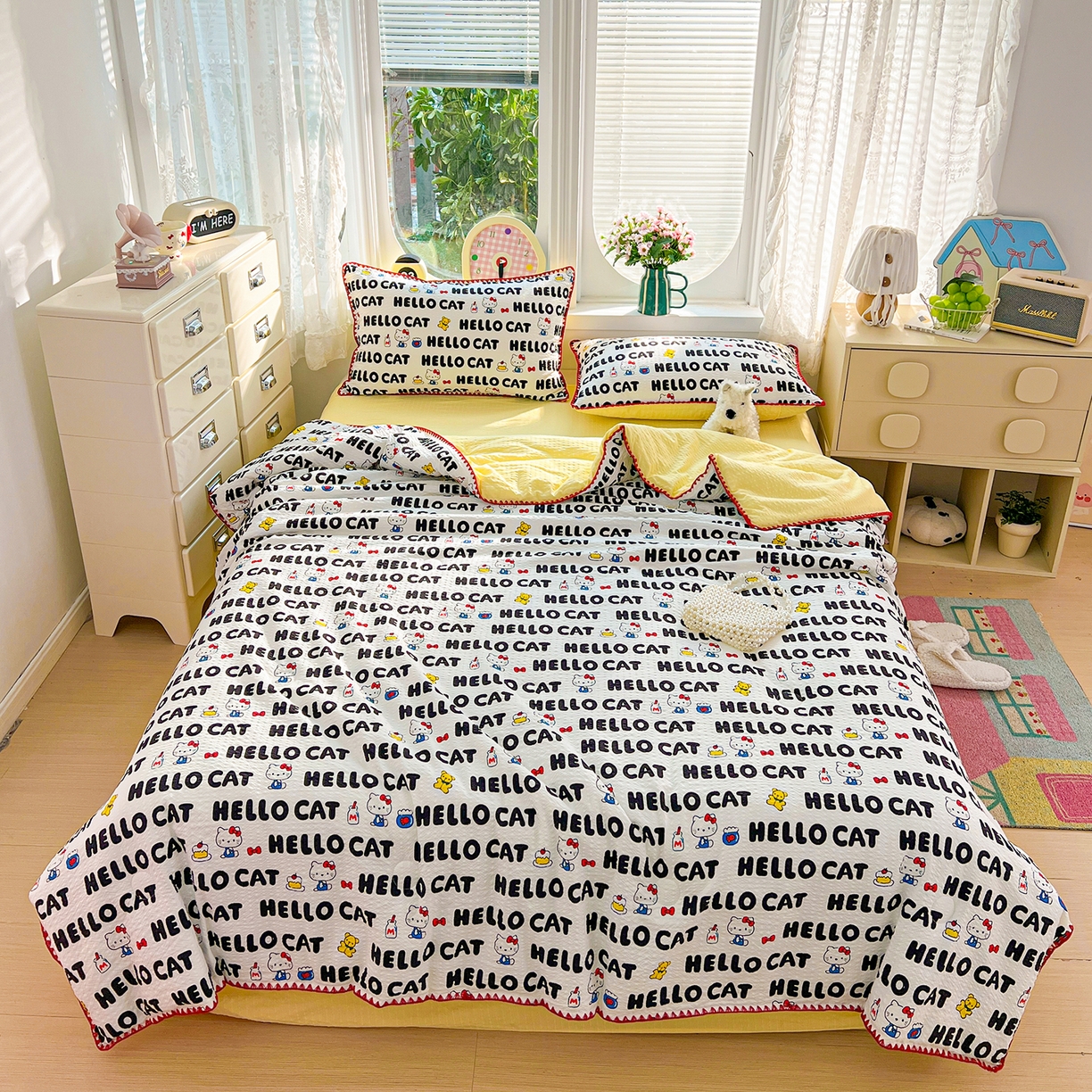 91家纺网 家纺一手货源 找家纺 恒尚居 2026新款A类泡芙纱贝壳边夏被夏凉被四件套空调被三角针绣边 【字母喵喵】贝壳边