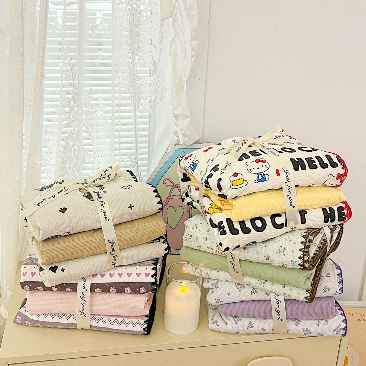 恒尚居 2026新款A类泡芙纱贝壳边夏被夏凉被四件套空调被三角针绣边 组合图仅供展示不可下单