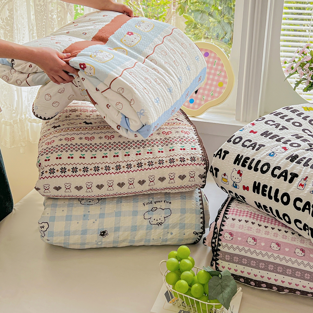 91家纺网 家纺一手货源 找家纺 恒尚居 2026新款A类泡芙纱贝壳边夏被夏凉被四件套空调被三角针绣边 组合图仅供展示不可下单