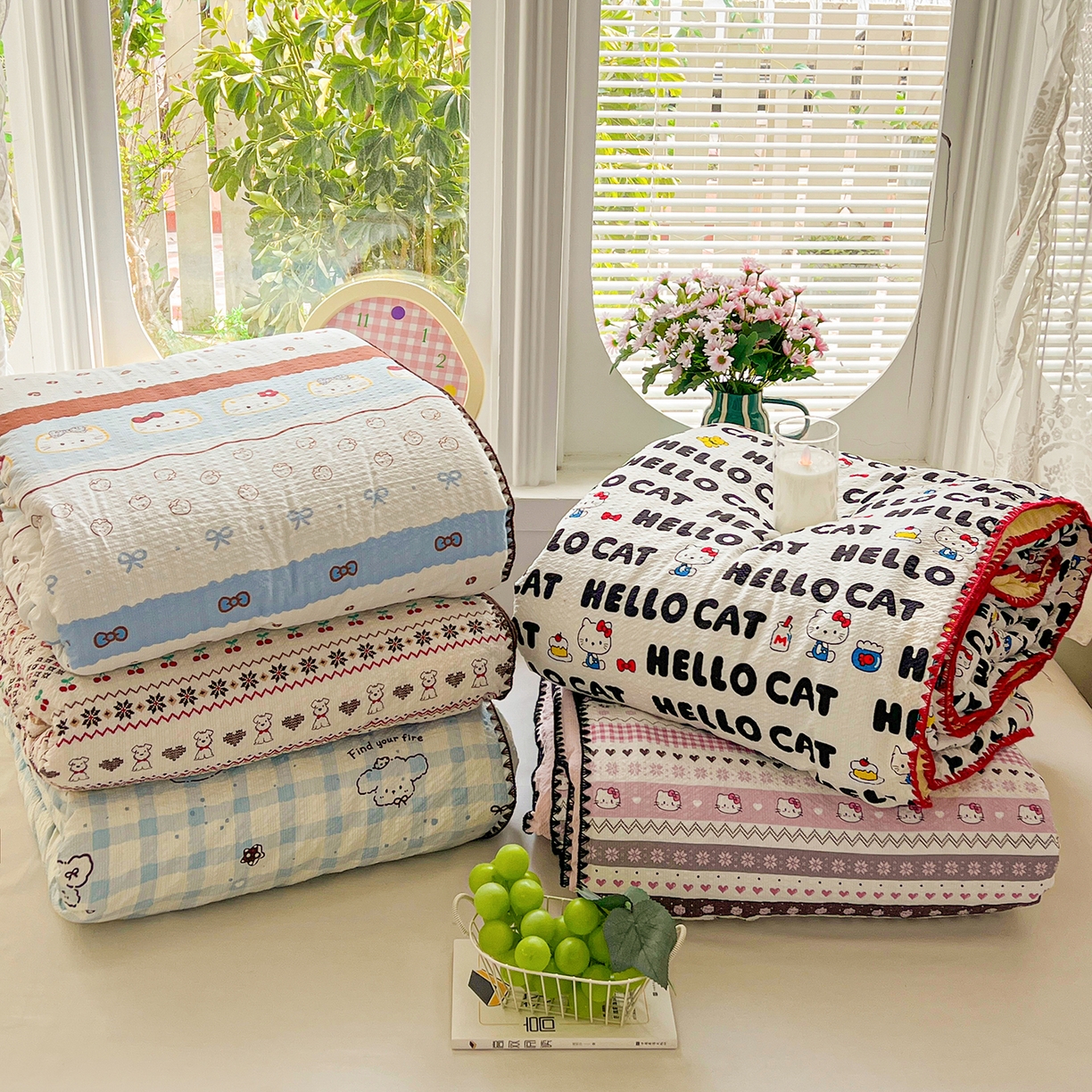 91家纺网 家纺一手货源 找家纺 恒尚居 2026新款A类泡芙纱贝壳边夏被夏凉被四件套空调被三角针绣边 组合图仅供展示不可下单