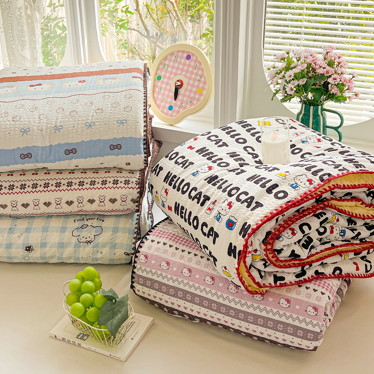 91家纺网 家纺一手货源 找家纺 恒尚居 2026新款A类泡芙纱贝壳边夏被夏凉被四件套空调被三角针绣边 组合图仅供展示不可下单