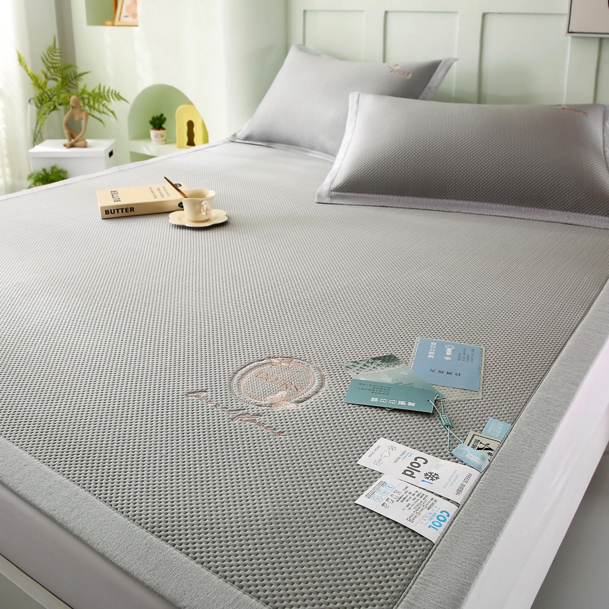 席匠 2026新款豆豆直角绣花玫瑰款-高分子软席系列 灰色