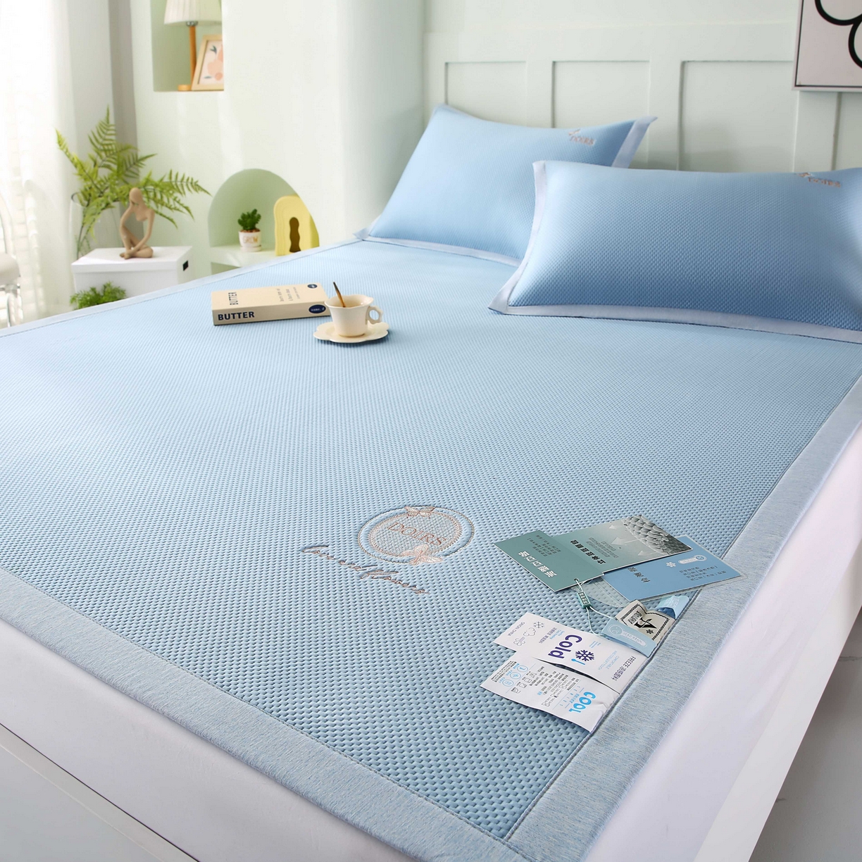 席匠 2026新款豆豆直角绣花玫瑰款-高分子软席系列 蓝色