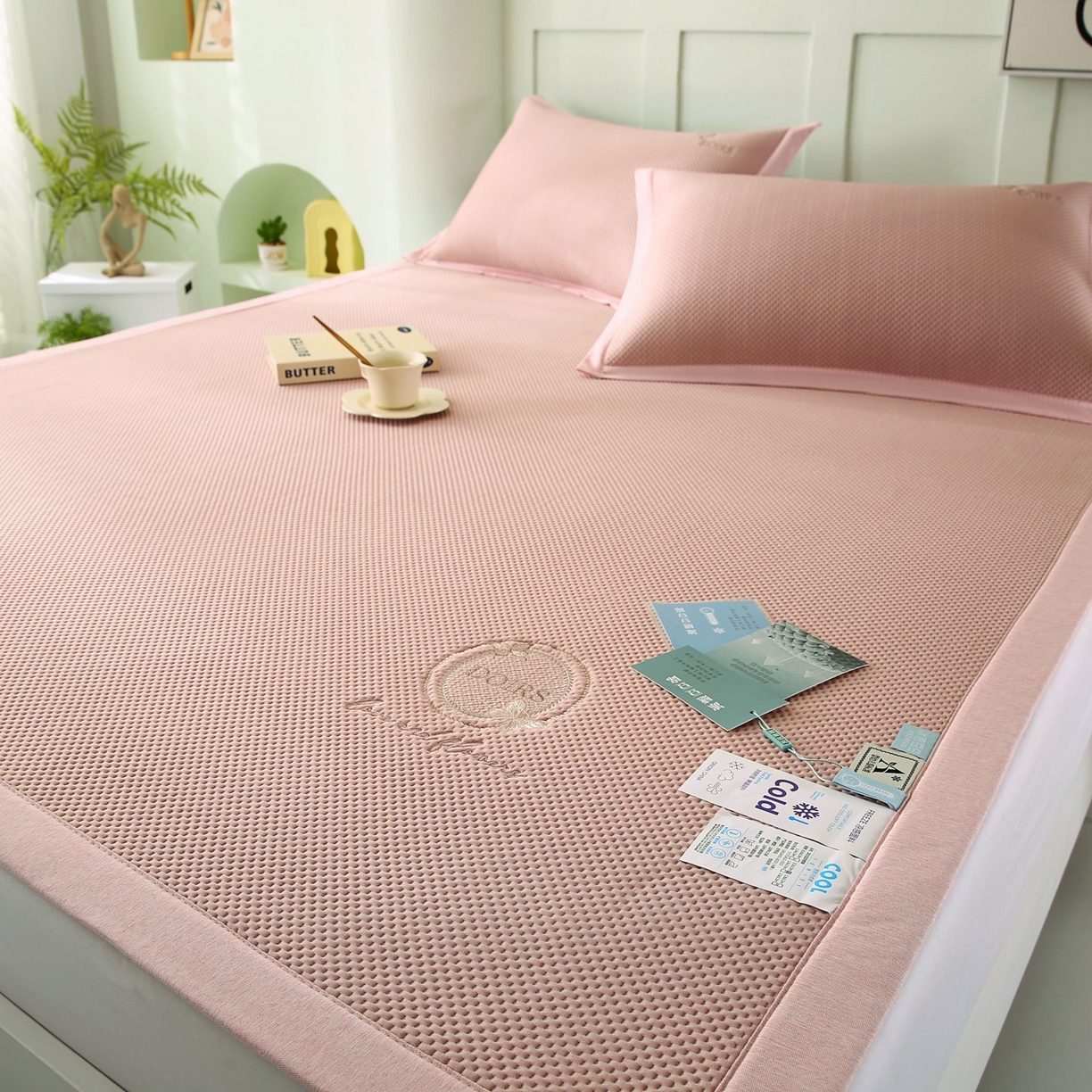 席匠 2026新款豆豆直角绣花玫瑰款-高分子软席系列 粉色