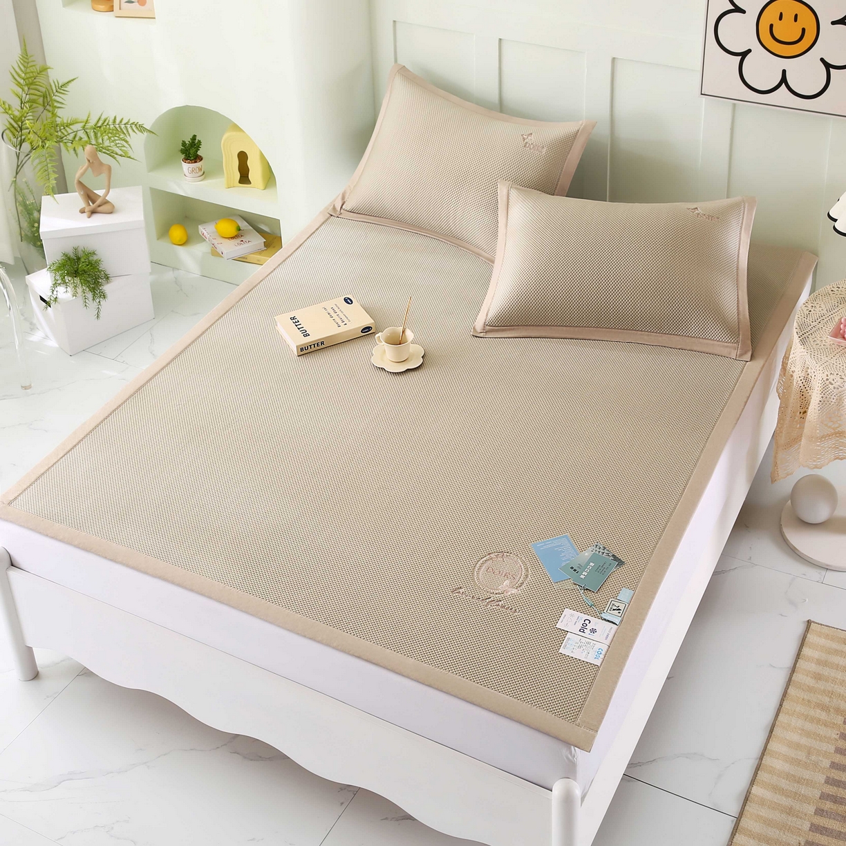 91家纺网 家纺一手货源 找家纺 席匠 2026新款豆豆直角绣花玫瑰款-高分子软席系列 卡其