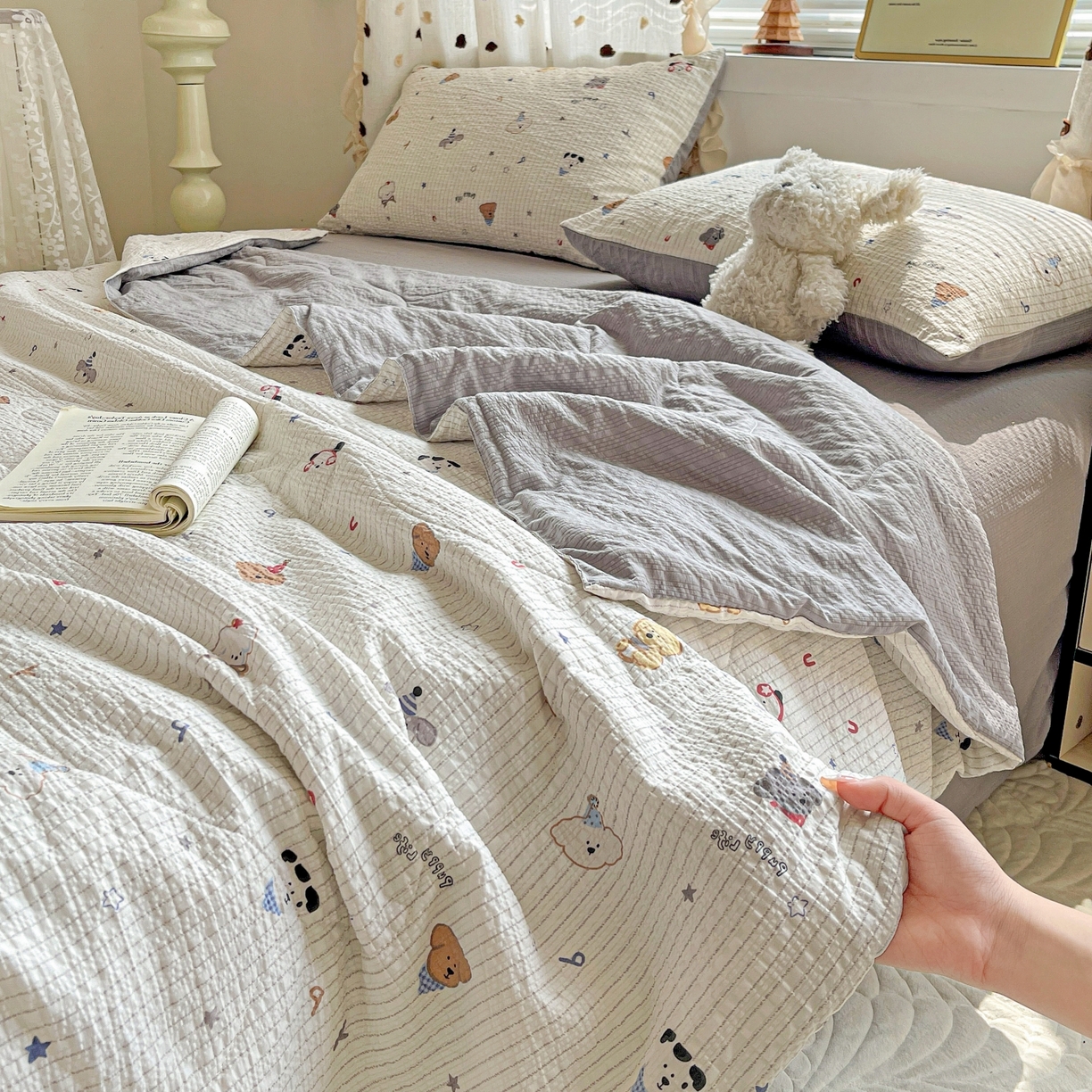 91家纺网 家纺一手货源 找家纺 （总）仟网汇 2026新款泡芙纱简单款夏被四件套