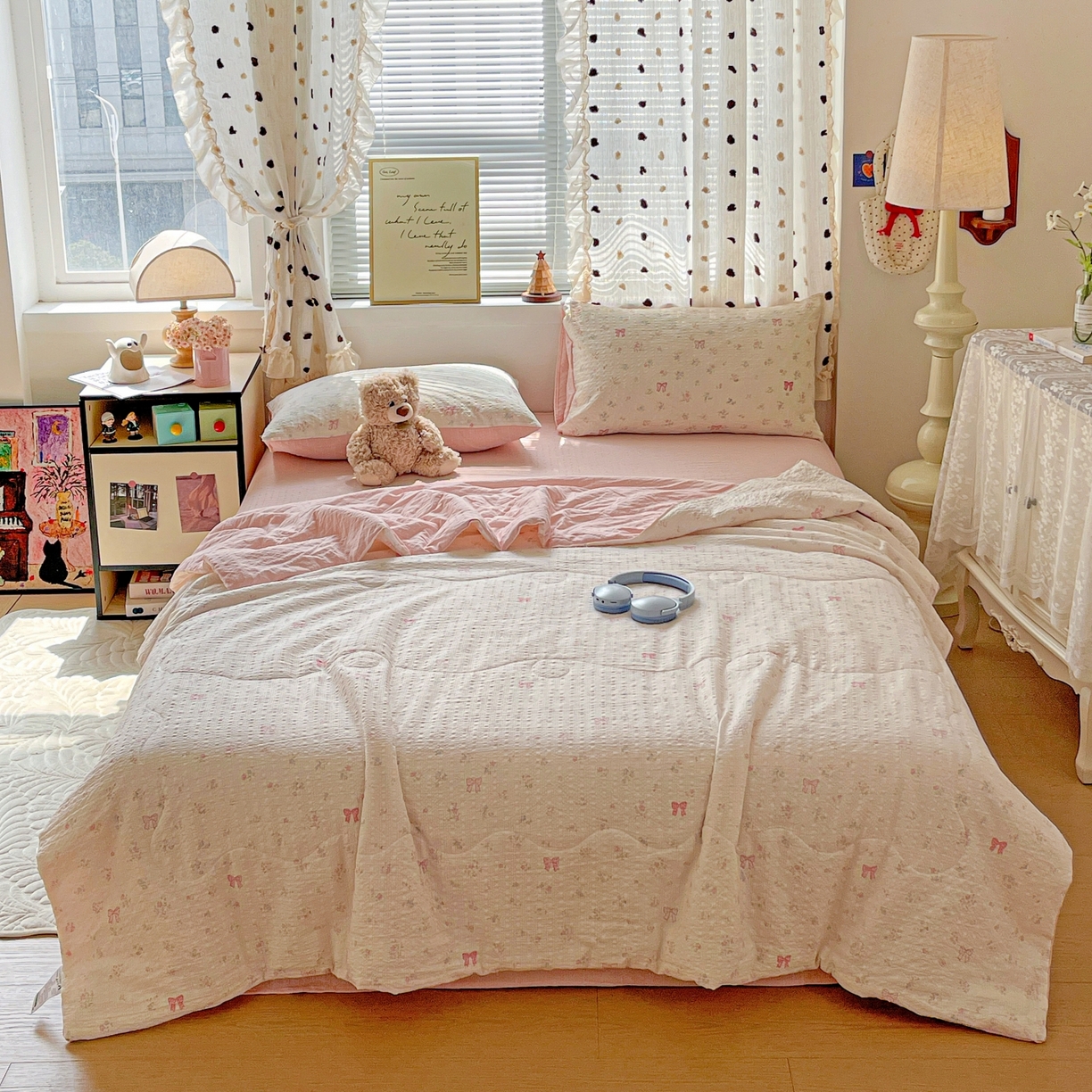 91家纺网 家纺一手货源 找家纺 仟网汇 2026新款泡芙纱简单款夏被四件套 安妮