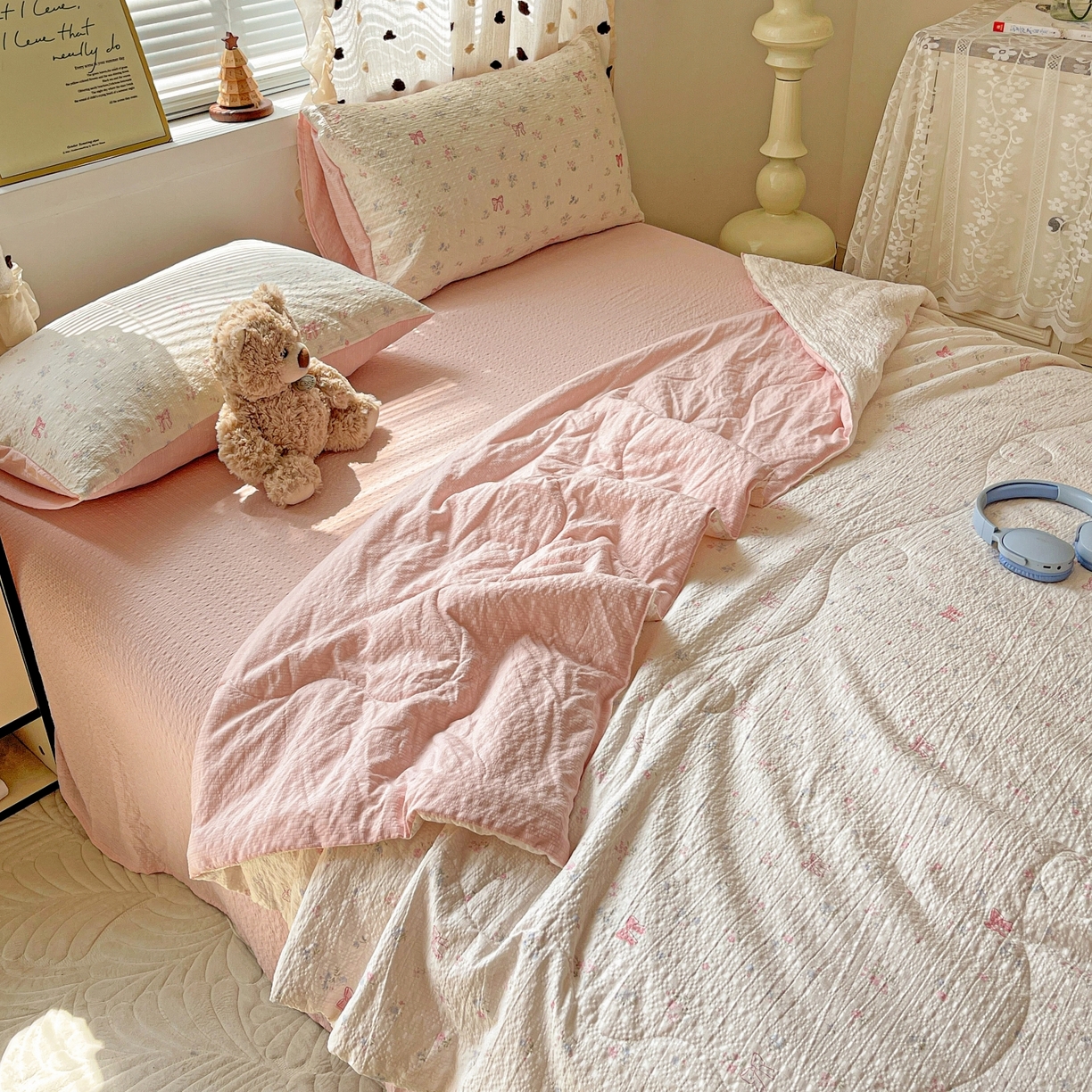 91家纺网 家纺一手货源 找家纺 仟网汇 2026新款泡芙纱简单款夏被四件套 安妮