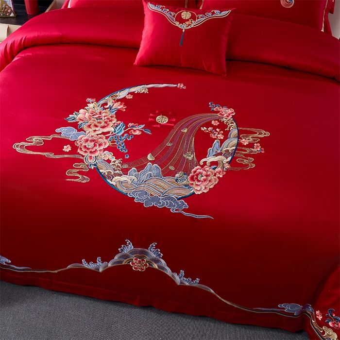 91家纺网 家纺一手货源 找家纺 博之洋婚庆 2026新款全棉纯棉长绒棉刺绣婚庆四件套多件套 爱的宣言