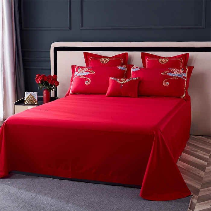 91家纺网 家纺一手货源 找家纺 博之洋婚庆 2026新款全棉纯棉长绒棉刺绣婚庆四件套多件套 爱的宣言