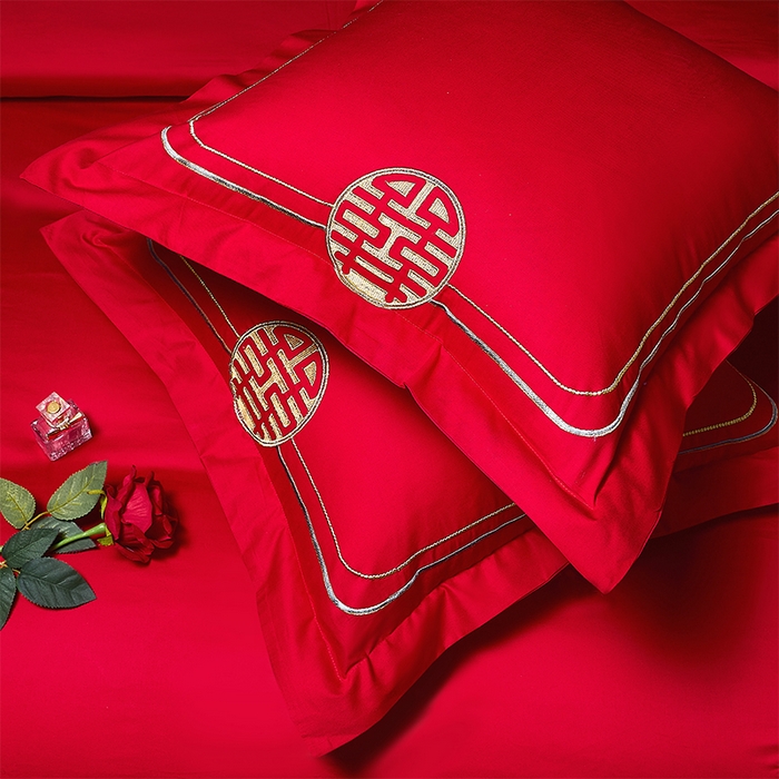 91家纺网 家纺一手货源 找家纺 博之洋婚庆 2026新款全棉纯棉长绒棉刺绣婚庆四件套多件套 爱的宣言