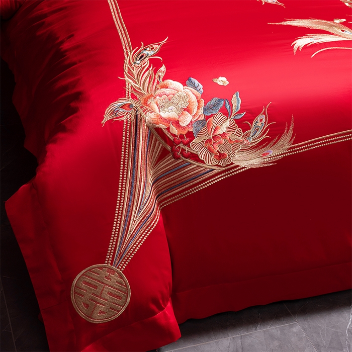 91家纺网 家纺一手货源 找家纺 博之洋婚庆 2026新款全棉纯棉长绒棉刺绣婚庆四件套多件套 爱相随