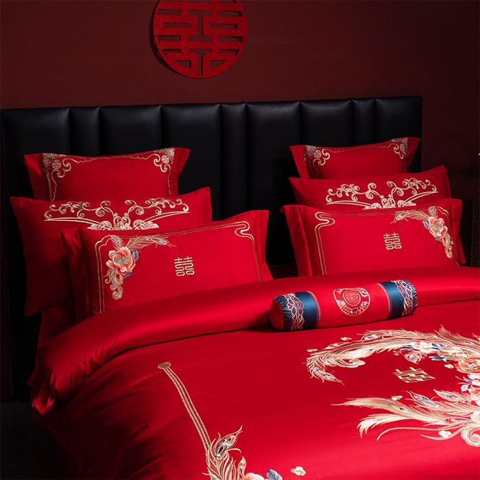 91家纺网 家纺一手货源 找家纺 博之洋婚庆 2026新款全棉纯棉长绒棉刺绣婚庆四件套多件套 爱相随