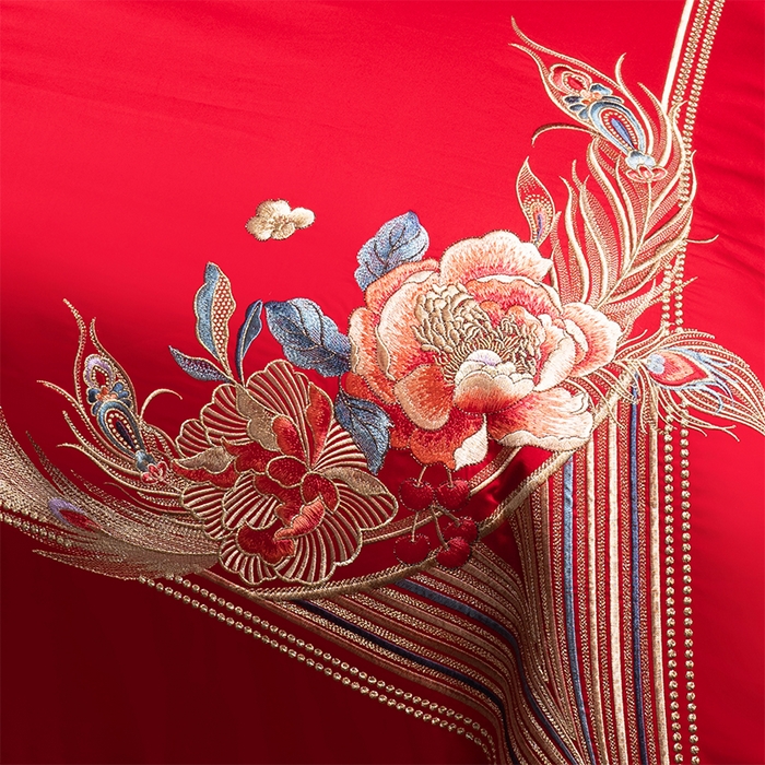 91家纺网 家纺一手货源 找家纺 博之洋婚庆 2026新款全棉纯棉长绒棉刺绣婚庆四件套多件套 爱相随