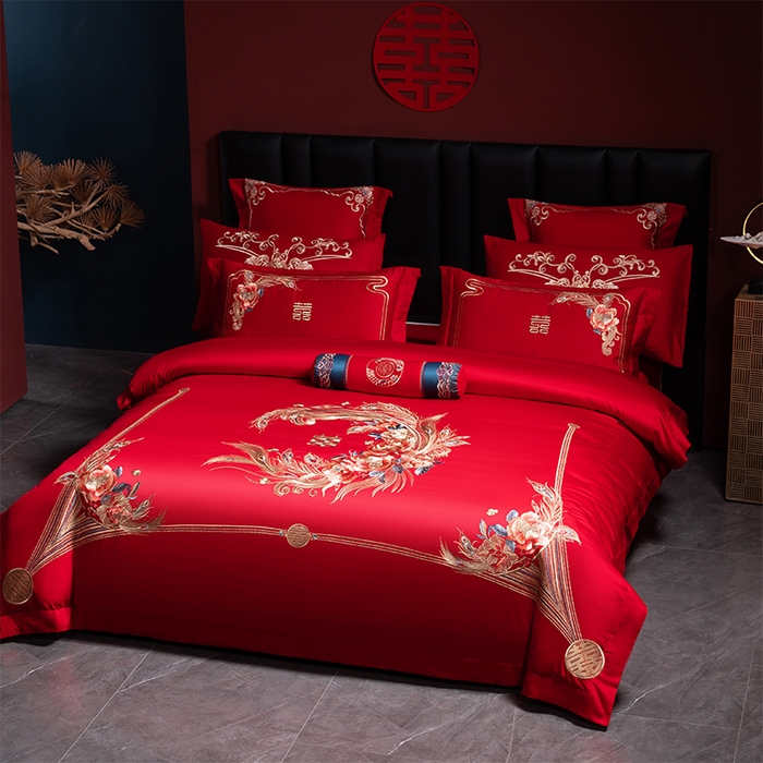 91家纺网 家纺一手货源 找家纺 博之洋婚庆 2026新款全棉纯棉长绒棉刺绣婚庆四件套多件套 爱相随