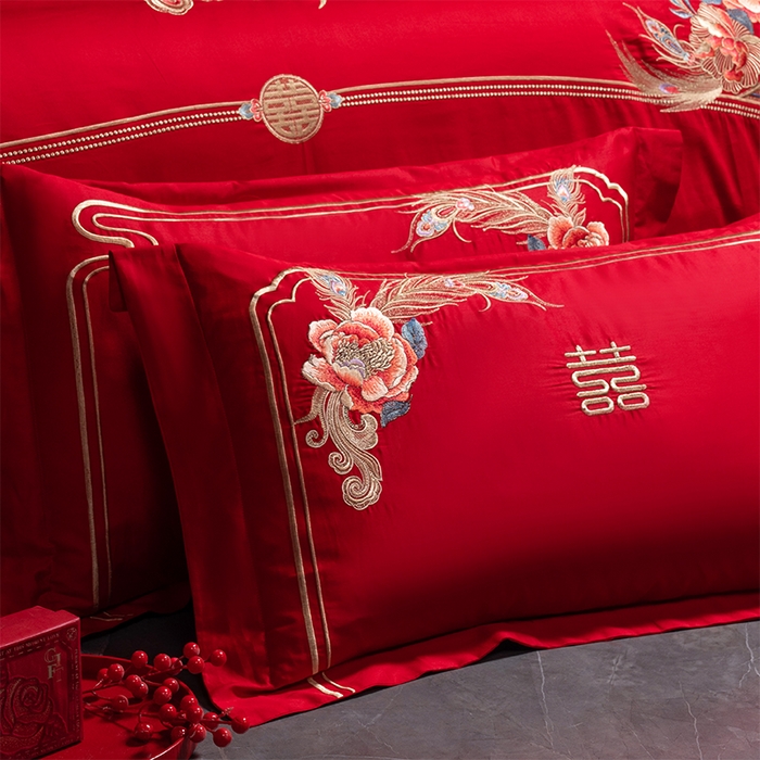 91家纺网 家纺一手货源 找家纺 博之洋婚庆 2026新款全棉纯棉长绒棉刺绣婚庆四件套多件套 爱相随